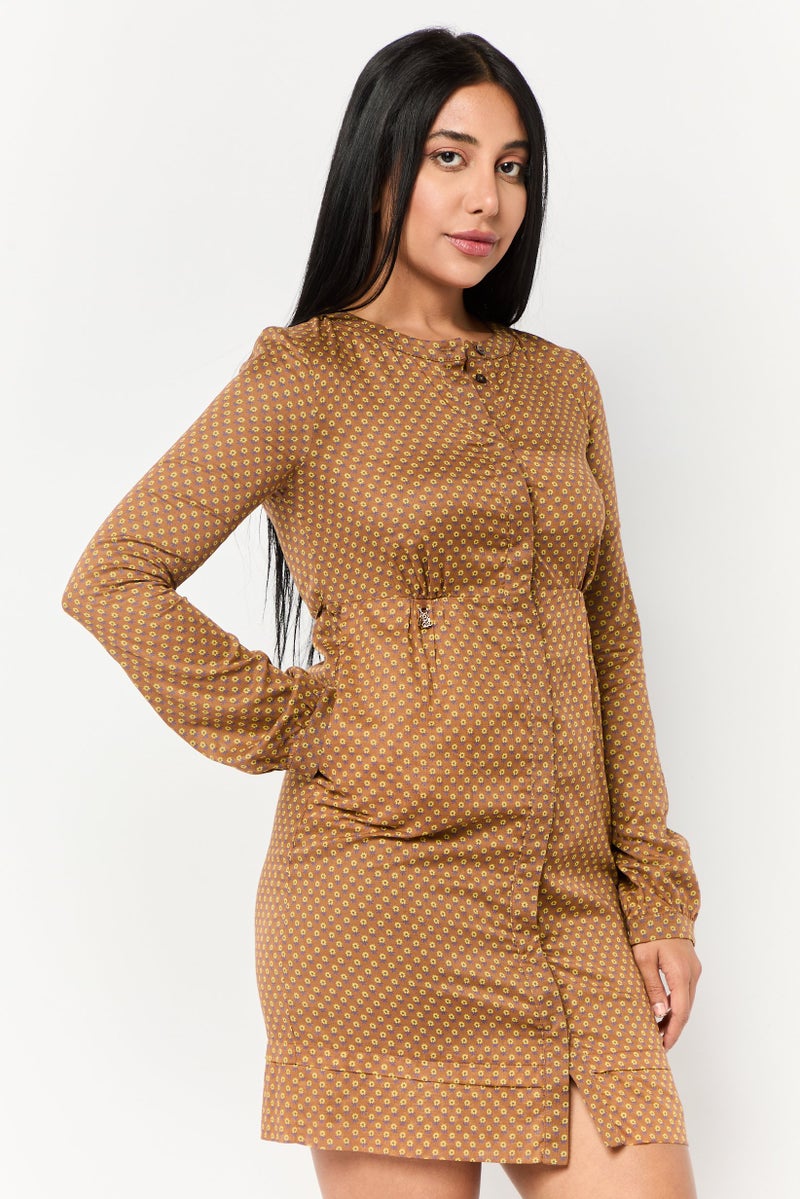 Harmont & Blaine Women Allover Print Shirt Dress, Brown  - Image 1