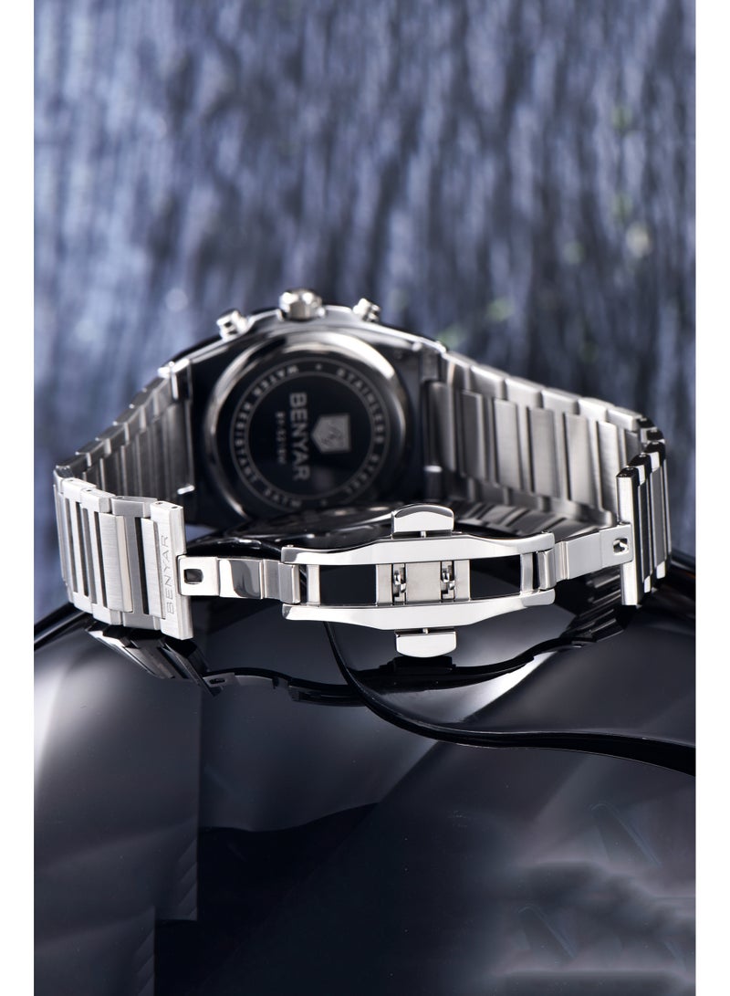 BENYAR Men's Quartz Chronograph Watches, 40MM Stainless Steel Frame, Stainless Steel Strap, Chronograph Dial, Date Display, Men's Business Fashion Watch - Image 5