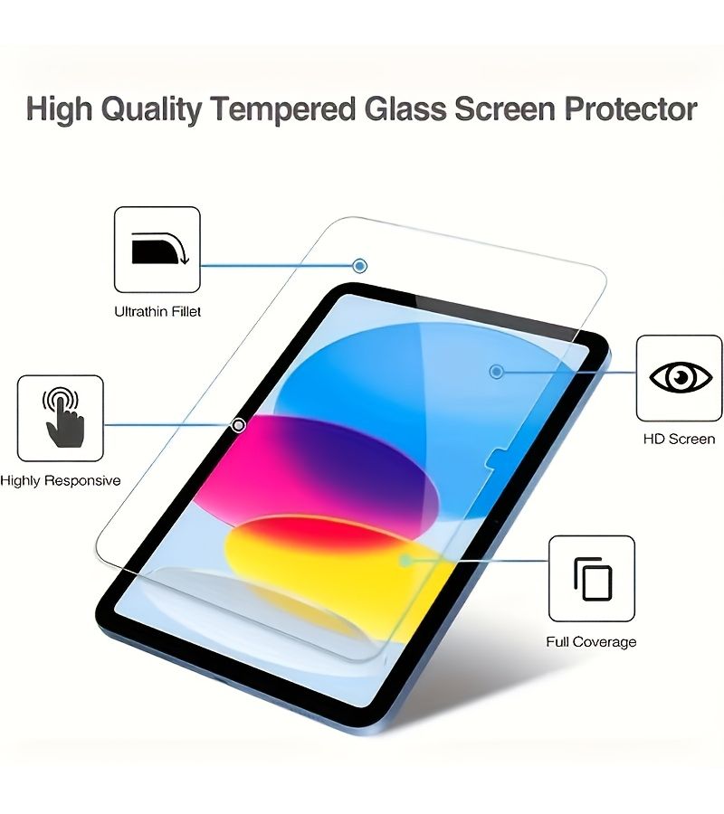 متوافق مع iPad الجيل العاشر 10.9 بوصة 2022، مجموعة من 3 قطع، واقي شاشة من الزجاج المقوى بصلابة 9H، جودة عالية، طبقة شفافة ناعمة، تغطية كاملة، مقاوم لبصمات الأصابع، أدوات تركيب سهلة. - Image 5