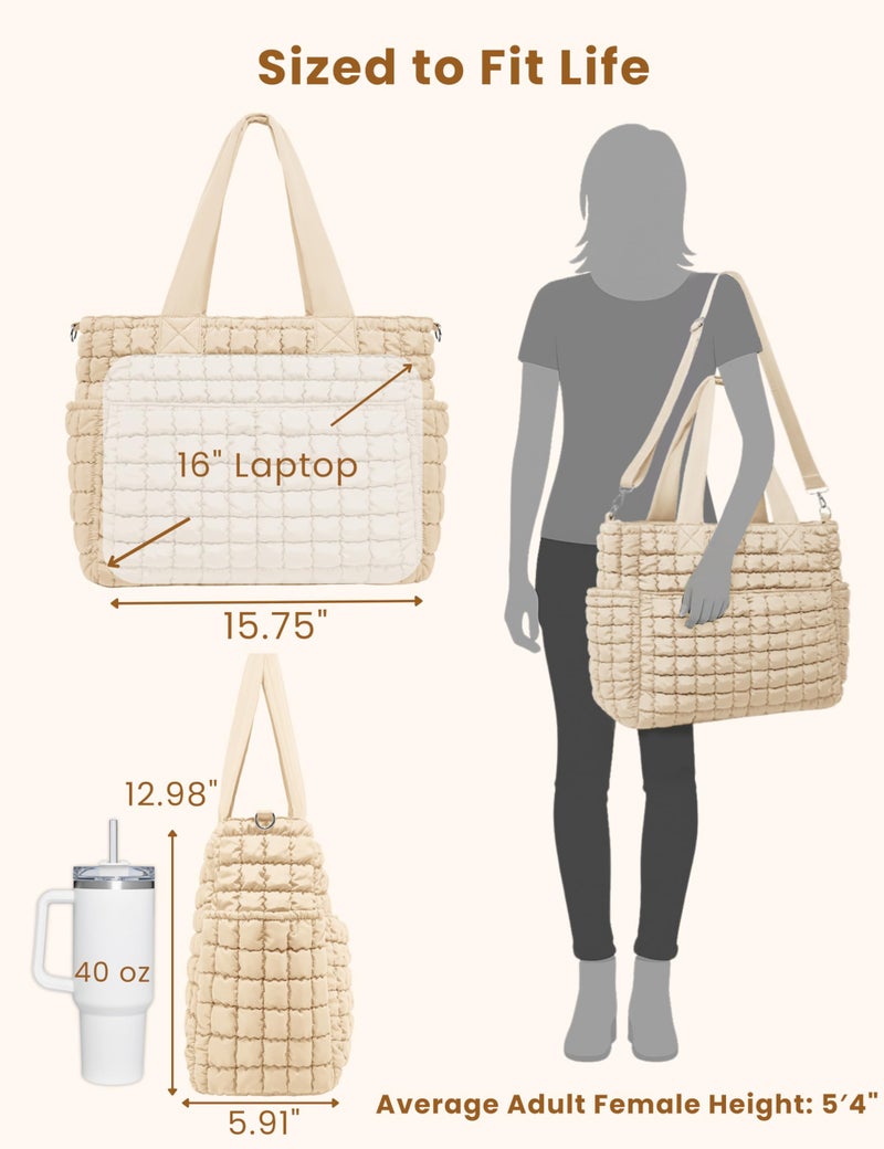 Yarnic Large Puffer Tote Bag for Women, 21L Puffy Shoulder Handbag Quilted Tote Bag with 7 Pockets for Travel Work Gym Overnight - Image 4