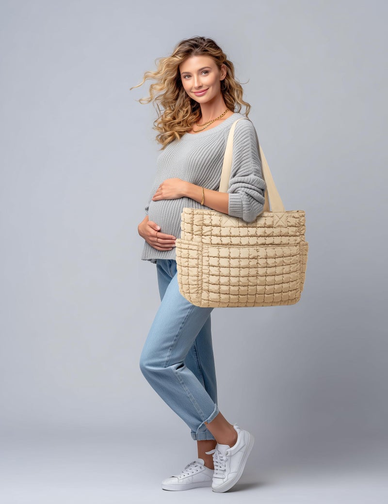 Yarnic Large Puffer Tote Bag for Women, 21L Puffy Shoulder Handbag Quilted Tote Bag with 7 Pockets for Travel Work Gym Overnight - Image 3