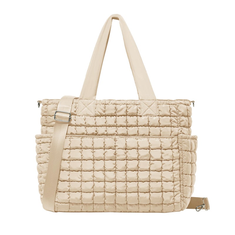 Yarnic Large Puffer Tote Bag for Women, 21L Puffy Shoulder Handbag Quilted Tote Bag with 7 Pockets for Travel Work Gym Overnight - Image 1