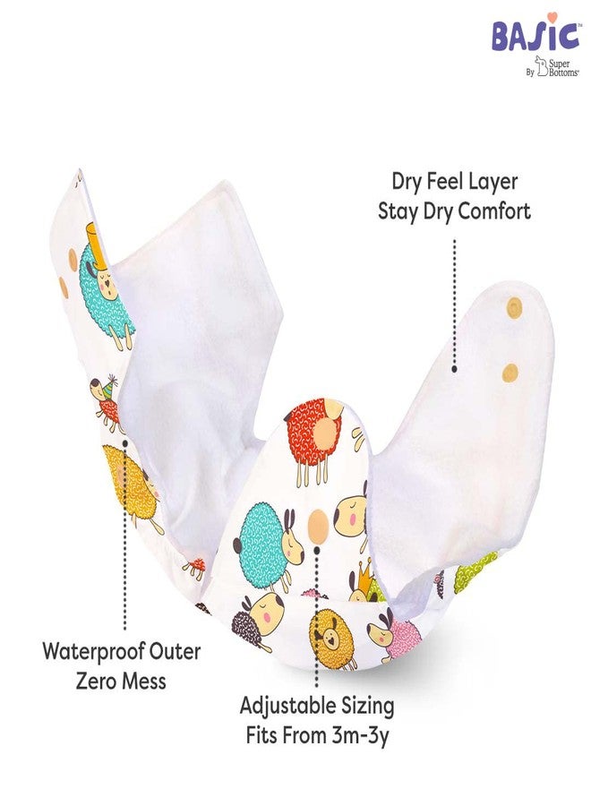SuperBottoms BASIC Cloth Diaper for babies 0-3 Years for Day-time use | NEW Quick Dry UltraThin pads Lasts up to 3Hrs | Trim Fitting, Dries 2 times faster | 0-3 Years | Sheep - Image 5