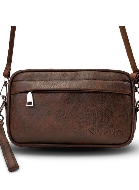 Men's Leather Handbag & Crossbody Bag 2*1 Men's Wristlet Bag Men's Crossbody Bag with Shoulder Strap and Detachable Wristlet