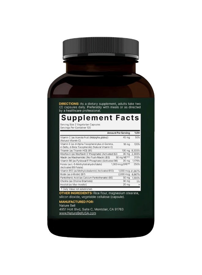 نايتشر بيل Methylated B-Complex Vitamins – 240 Veggie Capsules | Active Multivitamin with B12, Folate, Biotin, Vitamin C & E, Choline & Inositol - Image 2