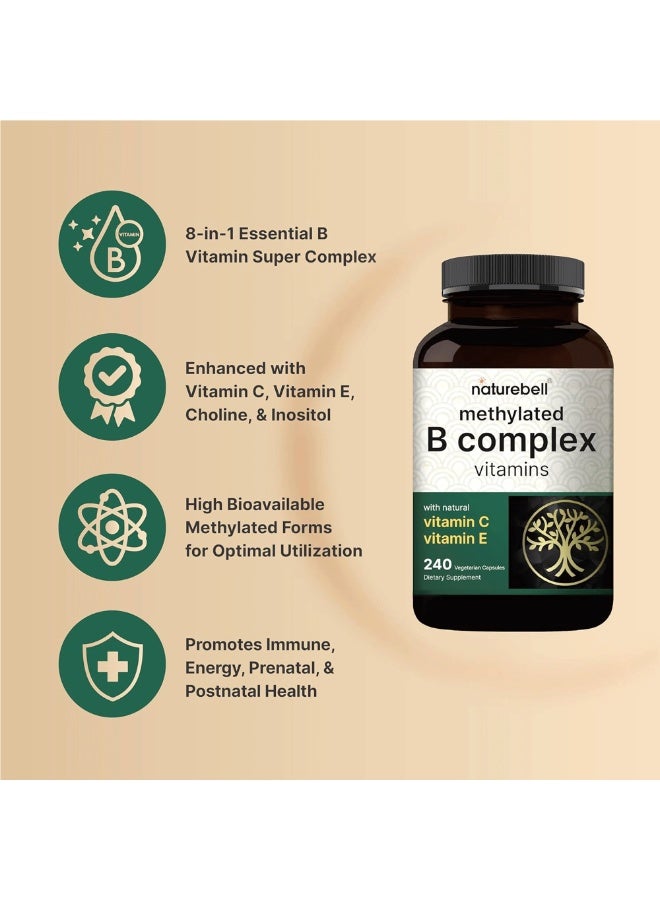 نايتشر بيل Methylated B-Complex Vitamins – 240 Veggie Capsules | Active Multivitamin with B12, Folate, Biotin, Vitamin C & E, Choline & Inositol - Image 5