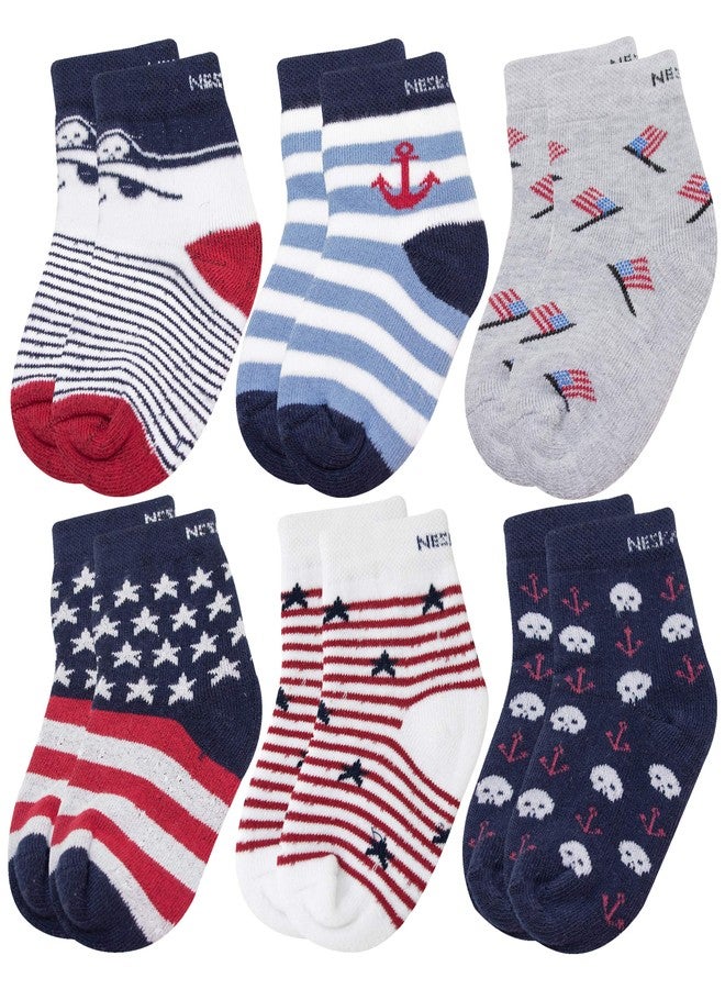 Neska Moda Boys & Girls 6 Pair Striped Multicolor Cotton Ankle Length Socks For 6-7 Years -Sk833 - Image 1