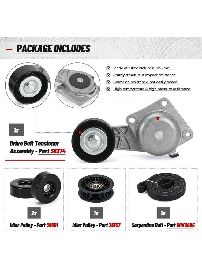 FQRANBO 38274 Serpentine Belt Drive Kit W/Tensioner & Idler Pulley Fits for Ford Expedition F150 F250 F350 Lincoln Navigator Mercury Mountaineer Replaces 90K-38274A 6PK2605 ACK061025 - Image 3