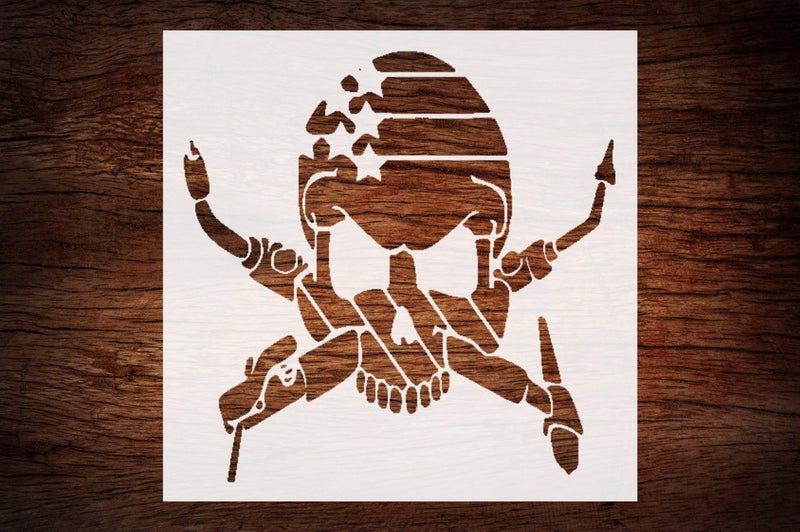 STENCILAIR Custom Skull Welder Stencil with Stars & Stripes 5.5" x 5.5" - Patriotic Design for Industrial Crafts - Image 1