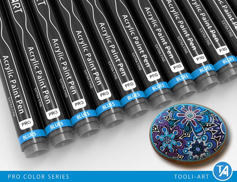 TOOLI-ART Acrylic Paint Pens 22 Blue & Purple Tones Assorted Pro Color Series Markers Set 0.7mm Extra Fine Tip for Rock Painting, Glass, Mugs, Wood, Metal, Canvas, Projects, Non Toxic, Waterbased, Quick Drying - Image 5