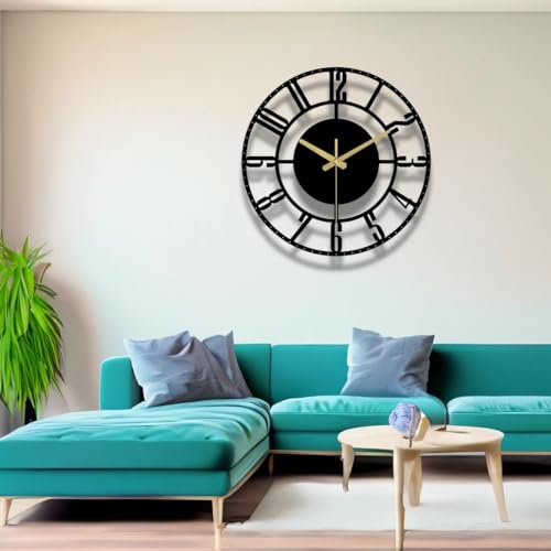 Nubilous Large World Map Wall Clock, Metal Minimalist Modern Clock, Round Silent Non-Ticking Battery Operated Wall Clocks for Living Room/Home/Kitchen/Bedroom/Office/School Decor (Black(ST-12), 40CM) - Image 1