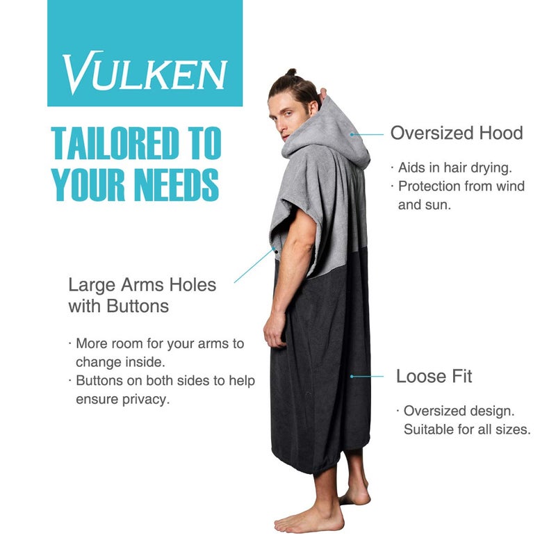 Vulken Extra Large Thick Hooded Beach Towel Changing Robe. Surf Poncho Men For Easy Change In Public. Quick Dry Microfiber Towelling For The Beach  Pool  Lake  Water Park. L/Xl - Image 3
