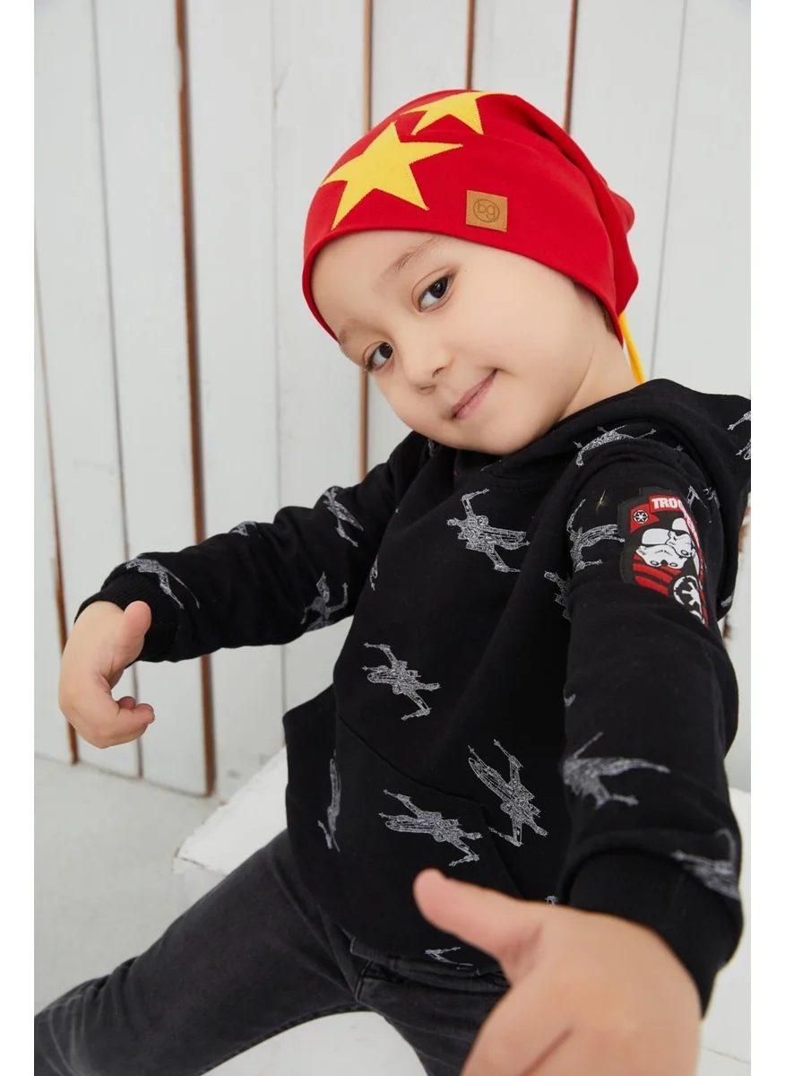 بيبيجيز Yellow Red Fanatic Beanie Neck Collar Set Soft Double Layer Sports 100% Natural Cotton Combed Cotton