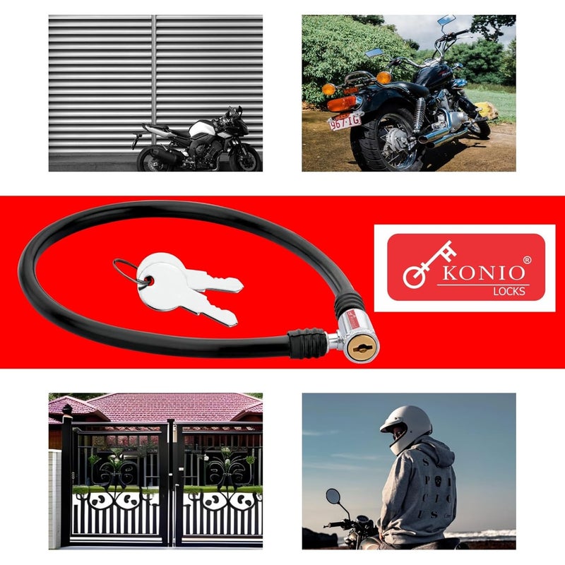 KONIO Helmet Lock Heavy Duty Steel Cable Lock for Bike, Motorcycle,Strollers, Gate & Luggage Security (Black, Pack-2), (BJ-02). - Image 3