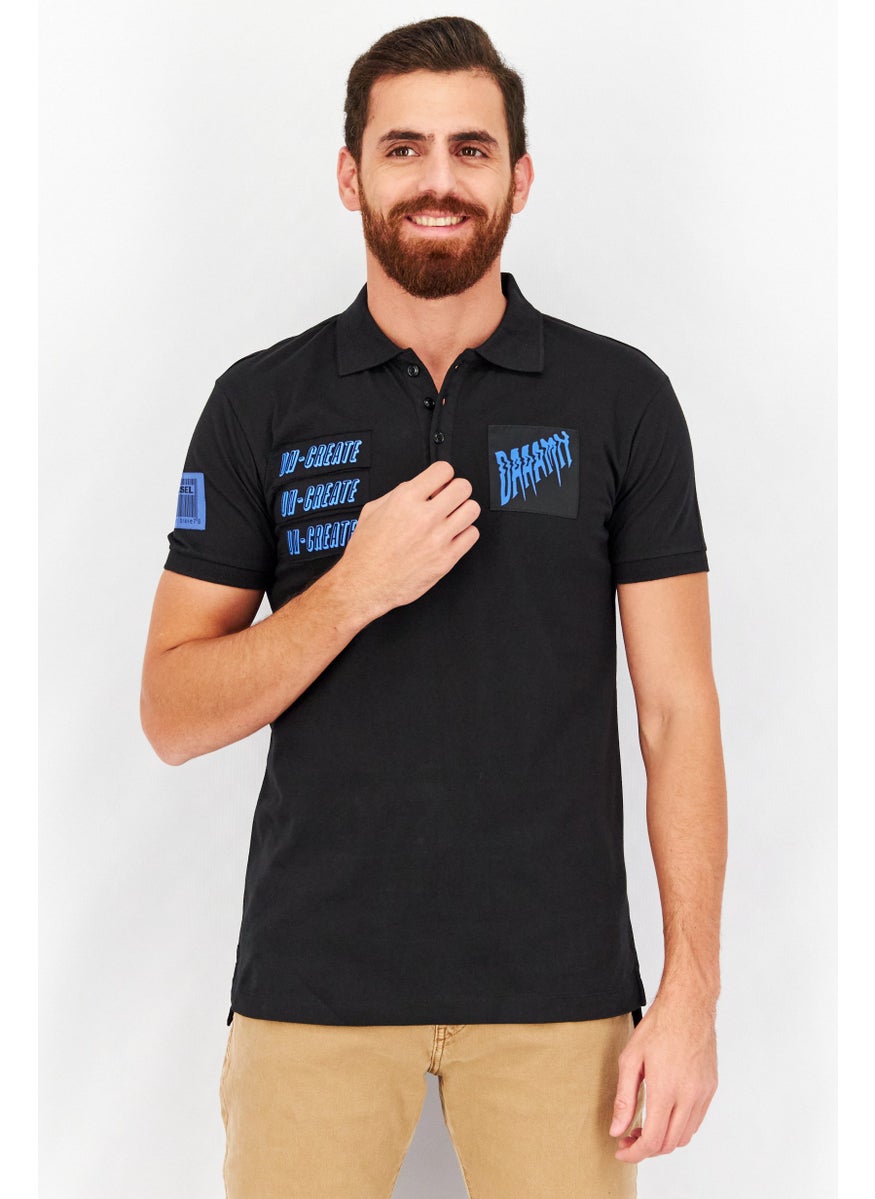 DIESEL Men Regular Fit Short Sleeve Graphic Print Polo Shirt, Black  - Image 1