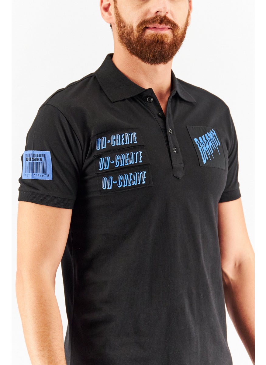 DIESEL Men Regular Fit Short Sleeve Graphic Print Polo Shirt, Black  - Image 2