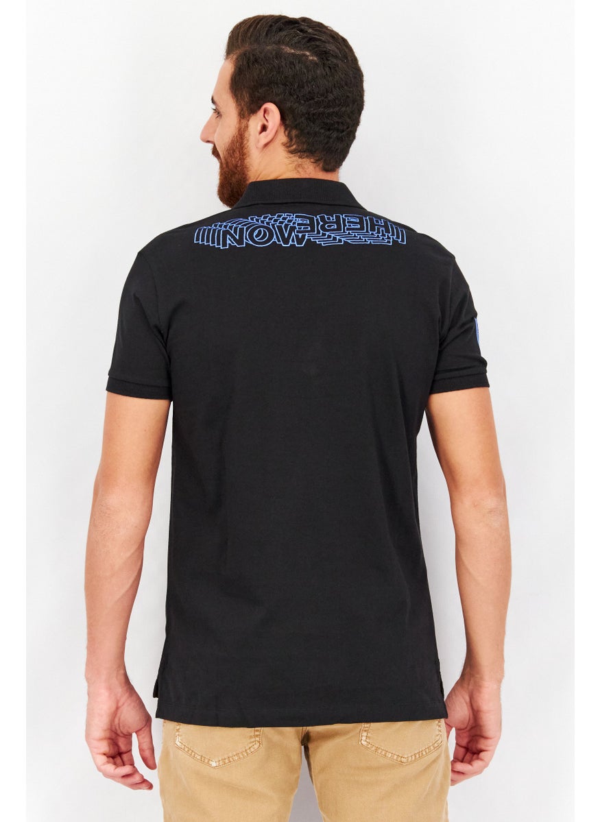 DIESEL Men Regular Fit Short Sleeve Graphic Print Polo Shirt, Black  - Image 3