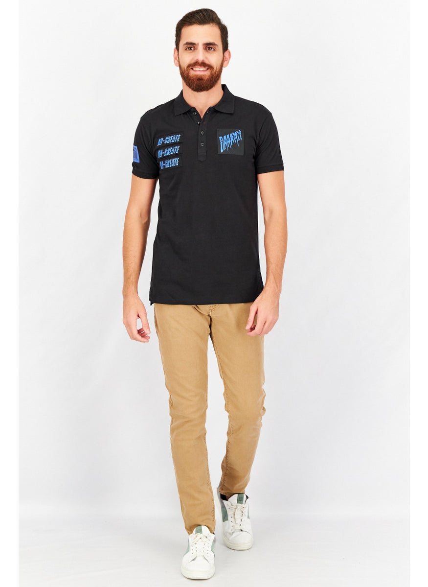 DIESEL Men Regular Fit Short Sleeve Graphic Print Polo Shirt, Black  - Image 4