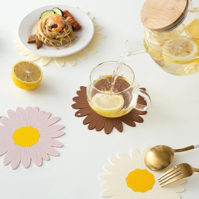 BENCI BENCI Anti-Hot Silicone Trivet Mat, 7.5 & 5.5 Inch Daisy Flower Shape Heat Resistant Anti Slip Place Mat for Hot Pots & Pans Holder, Kitchen Insulation Coaster Hot Pad for Dishes (Brown, Set of 2) - Image 5