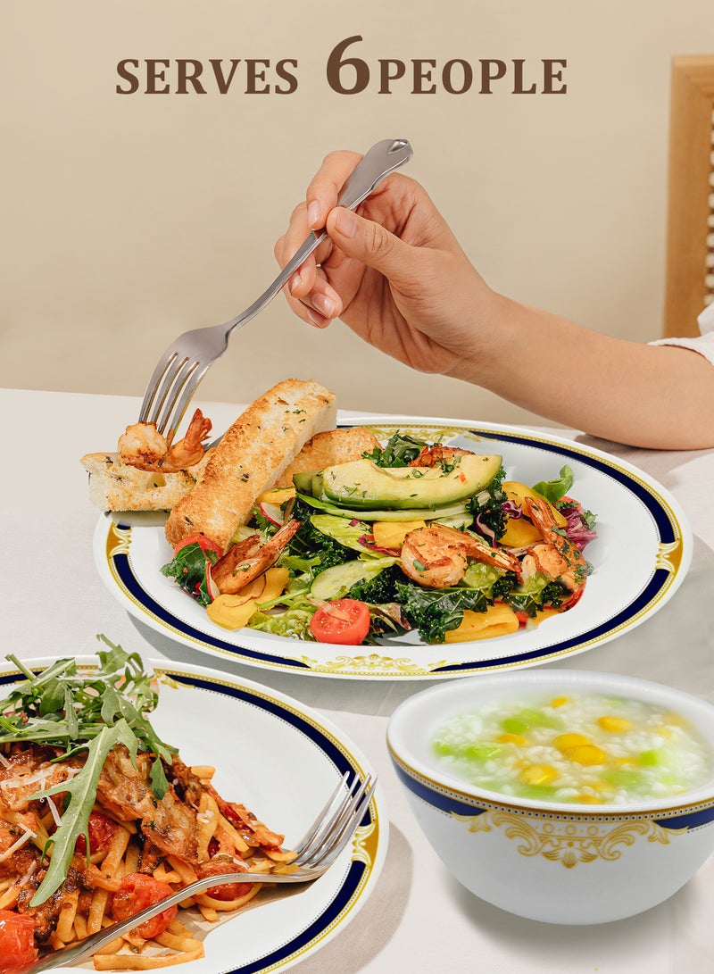 nihao طقم عشاء من 18 قطعة من البورسلين عالي الجودة - يتضمن 6 أطباق بحجم 10 بوصة، 6 أطباق بحجم 8 بوصة، 6 سلطانيات خضار بحجم 4.5 بوصة، أطقم أدوات مائدة خزفية، آمنة للاستخدام في الميكروويف والفريزر/ صديقة للبيئة وآمنة للطعام - Image 3