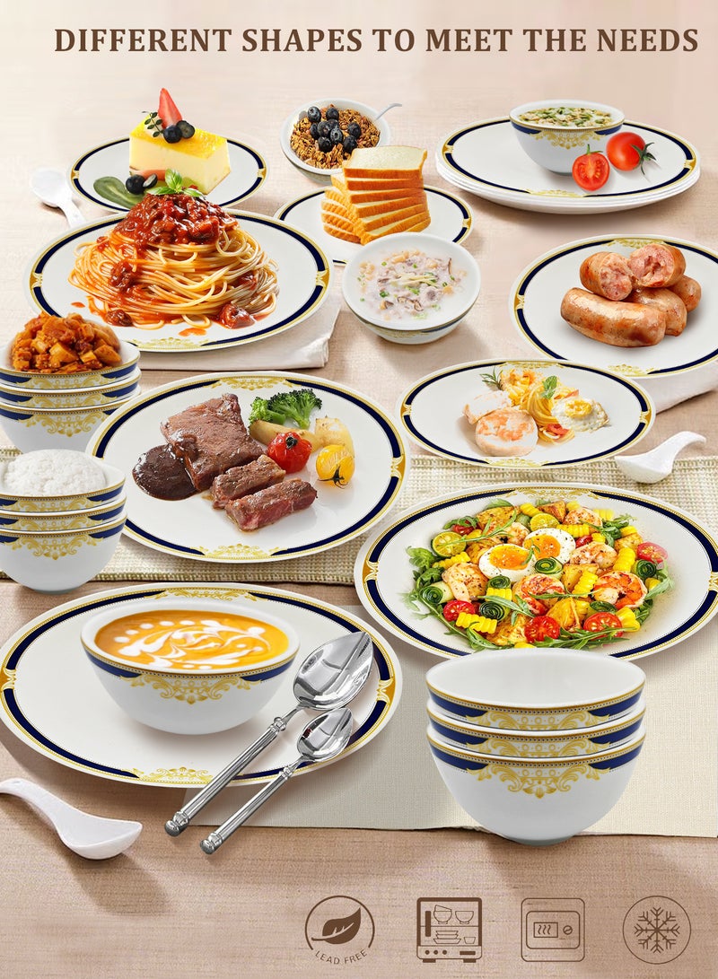nihao طقم عشاء من 18 قطعة من البورسلين عالي الجودة - يتضمن 6 أطباق بحجم 10 بوصة، 6 أطباق بحجم 8 بوصة، 6 سلطانيات خضار بحجم 4.5 بوصة، أطقم أدوات مائدة خزفية، آمنة للاستخدام في الميكروويف والفريزر/ صديقة للبيئة وآمنة للطعام - Image 2