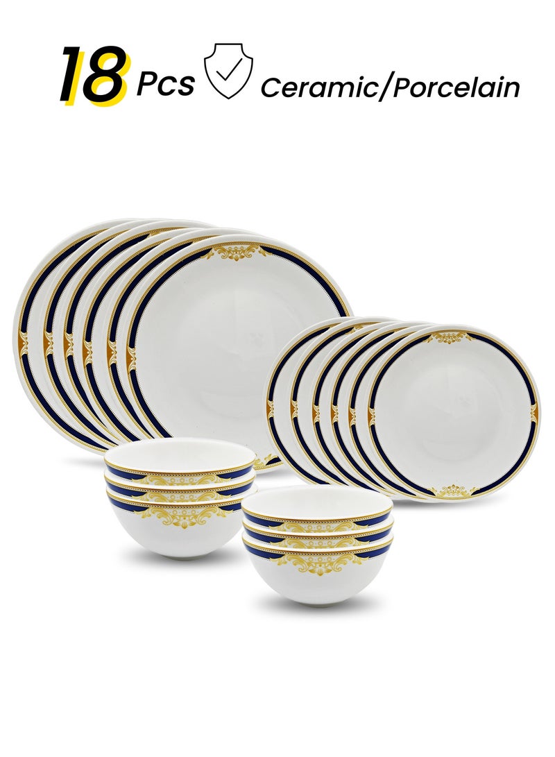 nihao طقم عشاء من 18 قطعة من البورسلين عالي الجودة - يتضمن 6 أطباق بحجم 10 بوصة، 6 أطباق بحجم 8 بوصة، 6 سلطانيات خضار بحجم 4.5 بوصة، أطقم أدوات مائدة خزفية، آمنة للاستخدام في الميكروويف والفريزر/ صديقة للبيئة وآمنة للطعام - Image 1