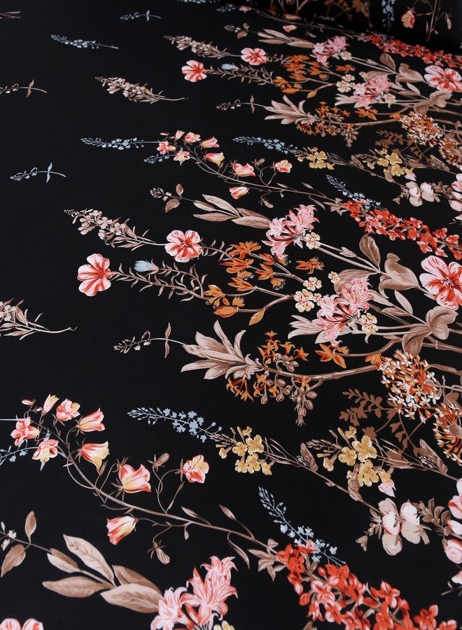 ماج طقم ملاءات سرير ماج مكون من 3 قطع باللون الأسود بنقشة زهور، طقم ملاءات سرير من الألياف الدقيقة بنقشة زهور، طقم ملاءات سرير بوهيمي مع ملاءة مثبتة واحدة و2 غطاء وسادة، عمق 14 بوصة (أسود، كوين) - Image 5