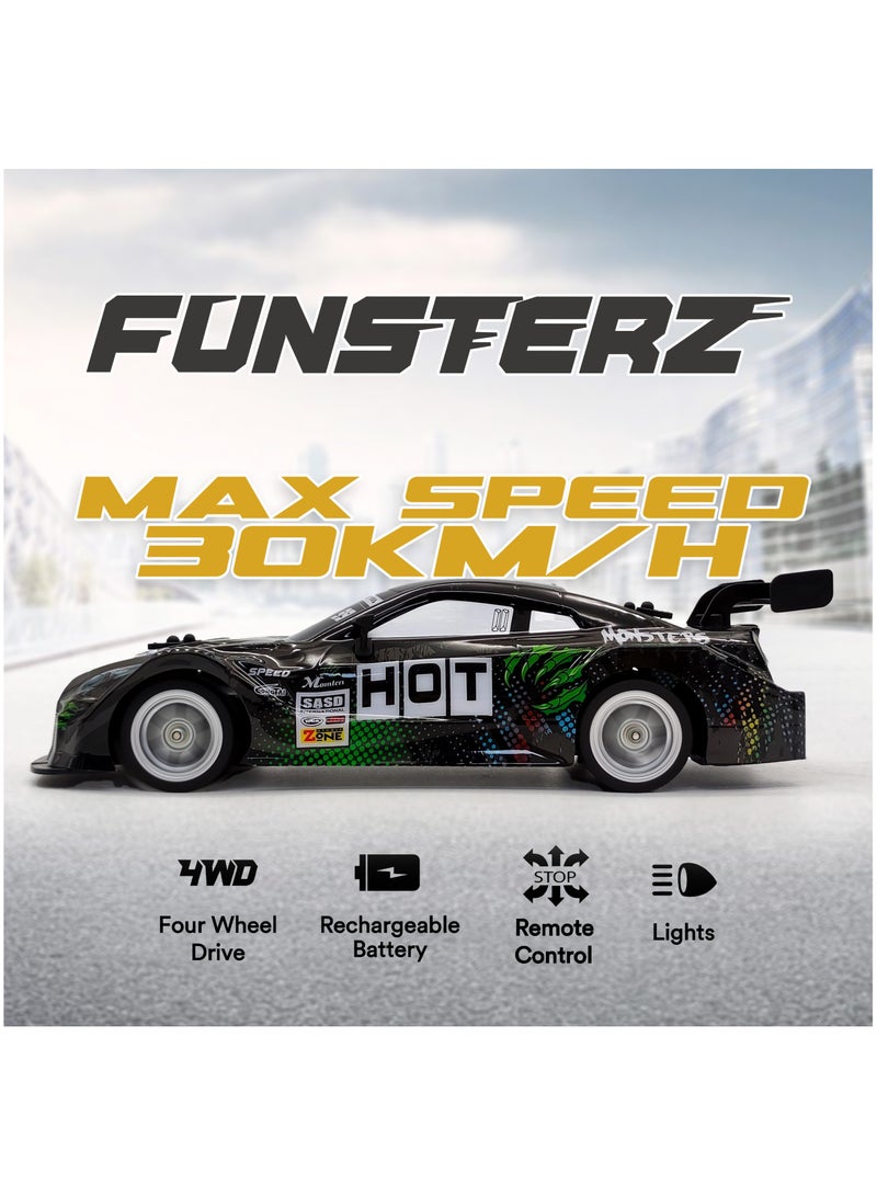 فونسترز سيارة فانسترز دريفت سيريز للتحكم عن بُعد | سيارة دفع رباعي بمقياس 1:16 مزودة بإضاءة LED وملحقاتها | سيارة سباق دريفت عالية السرعة بتردد 2.4 جيجاهرتز للأطفال من سن 6 سنوات فما فوق | سيارة كهربائية حمراء للتحكم عن بُعد مزودة ببطارية قابلة لإعادة الشحن - Image 4