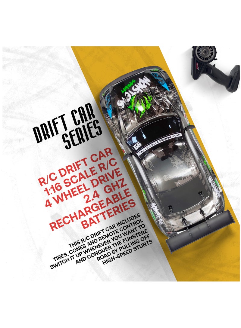 فونسترز سيارة فانسترز دريفت سيريز للتحكم عن بُعد | سيارة دفع رباعي بمقياس 1:16 مزودة بإضاءة LED وملحقاتها | سيارة سباق دريفت عالية السرعة بتردد 2.4 جيجاهرتز للأطفال من سن 6 سنوات فما فوق | سيارة كهربائية حمراء للتحكم عن بُعد مزودة ببطارية قابلة لإعادة الشحن - Image 5