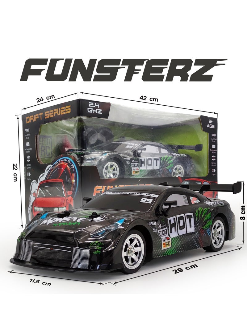فونسترز سيارة فانسترز دريفت سيريز للتحكم عن بُعد | سيارة دفع رباعي بمقياس 1:16 مزودة بإضاءة LED وملحقاتها | سيارة سباق دريفت عالية السرعة بتردد 2.4 جيجاهرتز للأطفال من سن 6 سنوات فما فوق | سيارة كهربائية حمراء للتحكم عن بُعد مزودة ببطارية قابلة لإعادة الشحن - Image 2