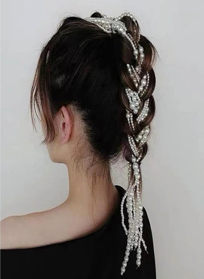 DHANABAPA Imitation Pearl Hair Clip, Long Hair Extension Braiding Chains, DIY Fashion Hair Accessories for Women and Girls, Hand Made Pearls Hair Chain For Girls - 2 pcs. - Image 4