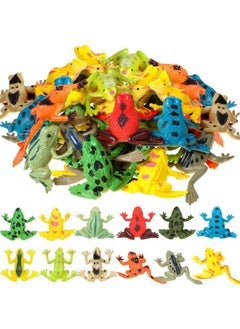 Plastic Frogs Toy Tiny Rubber Material Frogs Mini Funny Squishy Frog Animal Realistic Frog Figure Toys Fun Rainforest Character Toys Table Home Decor For Party Favors (Vivid Style 72 Pcs)