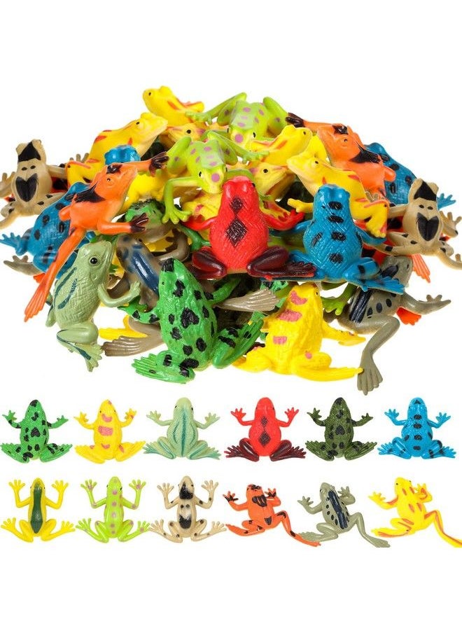 Chengu - Plastic Frogs Toy Tiny Rubber Material Frogs Mini Funny Squishy Frog Animal Realistic Frog Figure Toys Fun Rainforest Character Toys Table Home Decor For Party Favors (Vivid Style 72 Pcs) - Image 1