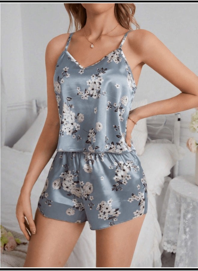 Shein - Women's Floral Printed Satin Pajama Set - Image 1