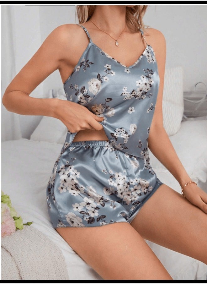 Shein - Women's Floral Printed Satin Pajama Set - Image 1