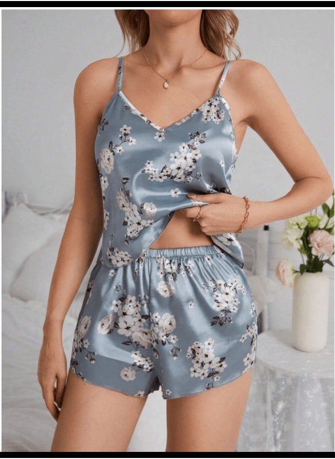 Shein - Women's Floral Printed Satin Pajama Set - Image 1