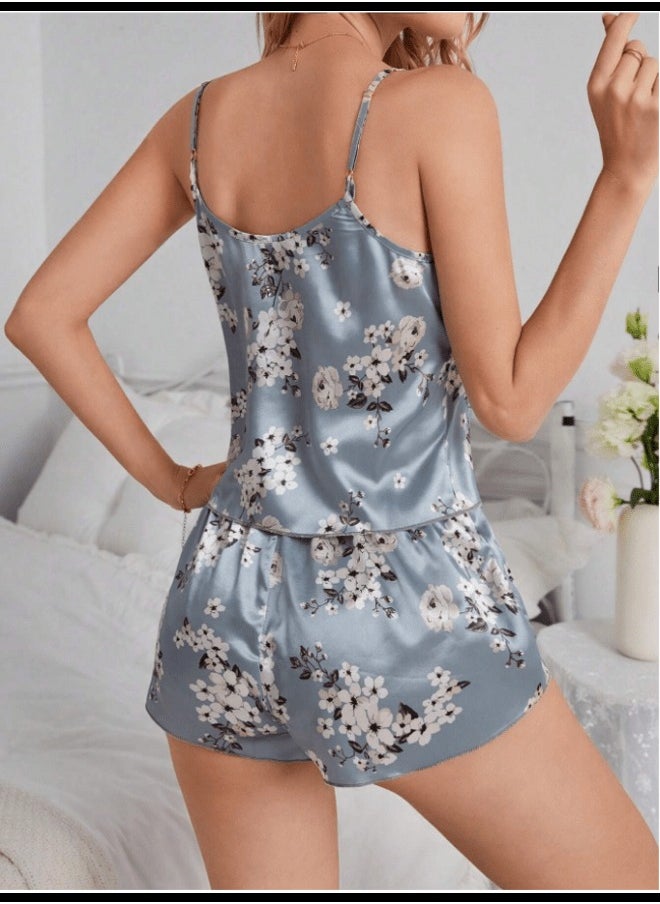 Shein - Women's Floral Printed Satin Pajama Set - Image 1