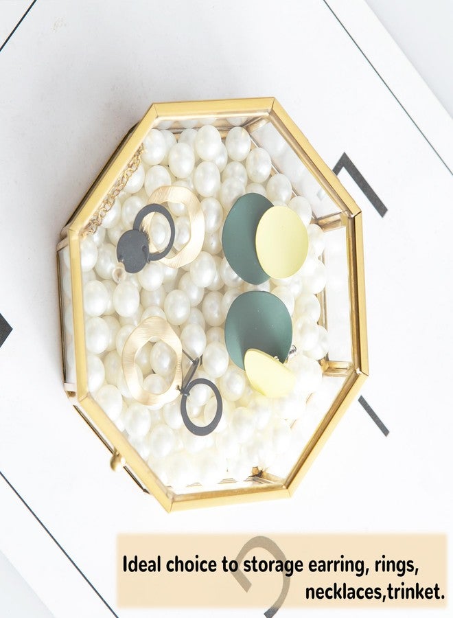 Sanllusit Glass Vintage Jewelry Box, Octagon Gold Display Organizer, Vanity Lidded Home Decor Accent for Storage Trinket Rings Bracelet - Small - Image 5