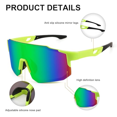 Karsaer Sports Baseball Sunglasses Men Women Visor Cycling Glasses MTB Running Driving Fishing Baseball B5105, Green - Image 3