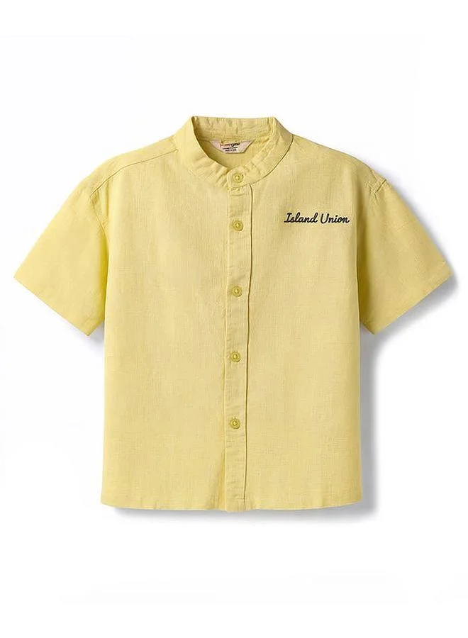 Primo Gino Primo Gino Cotton Woven Dropped Shoulder Shirt with Placement Embroidery Details - Yellow