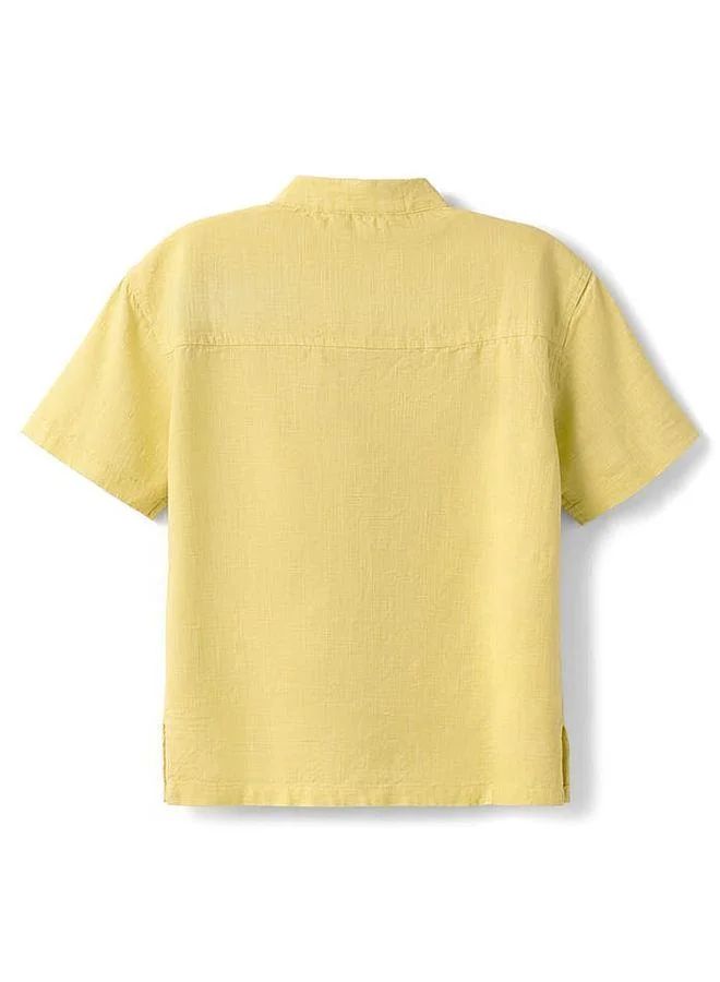 Primo Gino Primo Gino Cotton Woven Dropped Shoulder Shirt with Placement Embroidery Details - Yellow