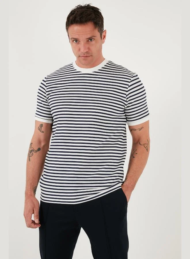 Buratti  Buratti Cotton Striped Regular Fit Crew Neck T Shirt Men's T SHIRT 5903005 for Men | Best Price UAE