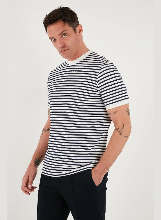 Buratti  Buratti Cotton Striped Regular Fit Crew Neck T Shirt Men's T SHIRT 5903005 for Men | Best Price UAE