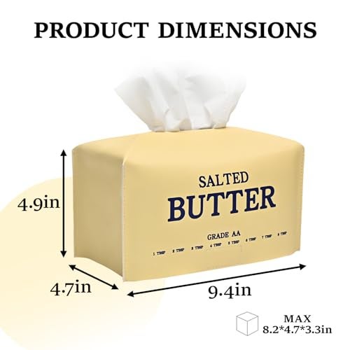MSJGA Butter Tissue Box Cover, Rectangular PU Leather Tissue Box Holder with Bottom Belt Decorative Organizer for Bedroom, Bathroom, Vanity Desk, Nightstand, Tabletop, Car, Office - Image 3