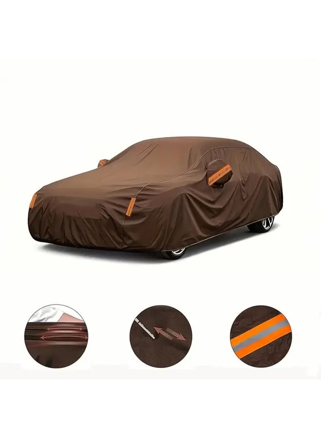 Coffee Brown Heavy Duty Oxford Cloth Car Cover With Reflective Stripes For Hatchback Sedan SUV All Weather Protection Easy Installation Durable Fabric Sleek Design - Image 1