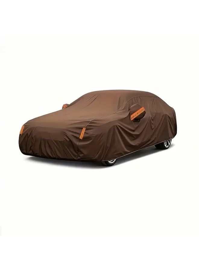 Coffee Brown Heavy Duty Oxford Cloth Car Cover With Reflective Stripes For Hatchback Sedan SUV All Weather Protection Easy Installation Durable Fabric Sleek Design - Image 3
