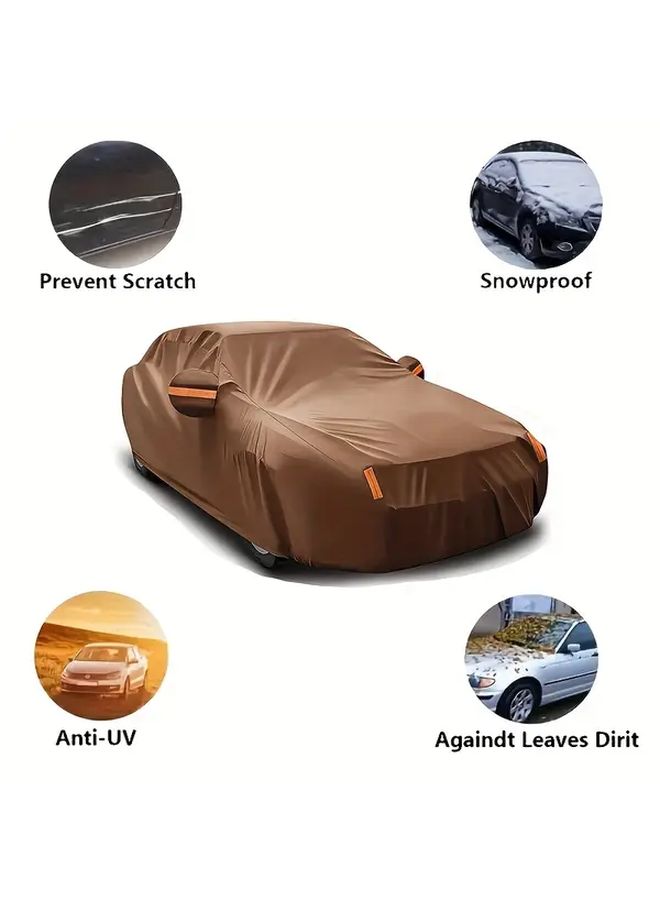 Coffee Brown Heavy Duty Oxford Cloth Car Cover With Reflective Stripes For Hatchback Sedan SUV All Weather Protection Easy Installation Durable Fabric Sleek Design - Image 5