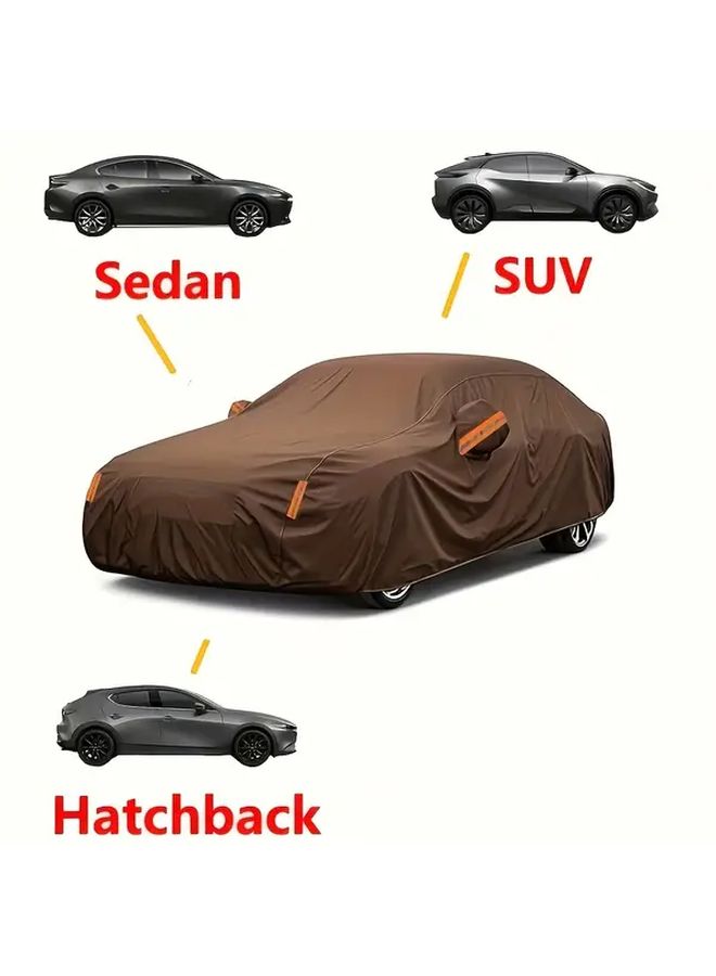 Coffee Brown Heavy Duty Oxford Cloth Car Cover With Reflective Stripes For Hatchback Sedan SUV All Weather Protection Easy Installation Durable Fabric Sleek Design - Image 4