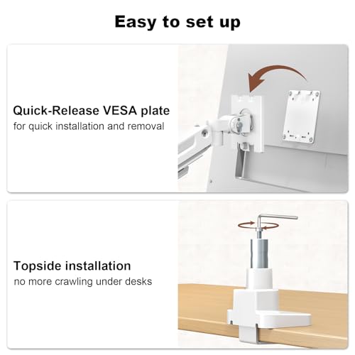 PUTORSEN Dual Monitor-Arm Heavy-Duty for 17-49-inch Screens - Vertical Stacked Dual Monitor Mount Stand for Ultrawide Screens up to 44lbs, Aluminum,Full Motion, VESA 75/100 mm, White - Image 5