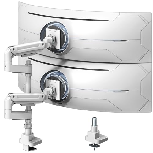 PUTORSEN Dual Monitor-Arm Heavy-Duty for 17-49-inch Screens - Vertical Stacked Dual Monitor Mount Stand for Ultrawide Screens up to 44lbs, Aluminum,Full Motion, VESA 75/100 mm, White - Image 1